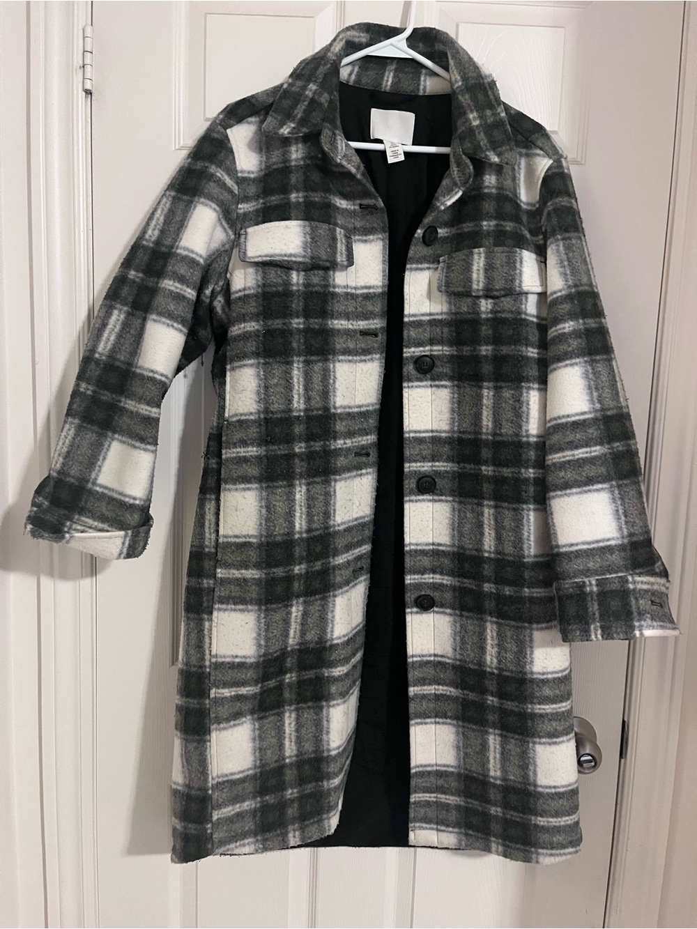 Car coat size small green plaid H&M